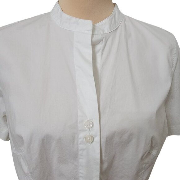 Mossimo Size L White Short Sleeve Button Down Shirt, Mock Neck with V-Notch - Picture 2 of 11